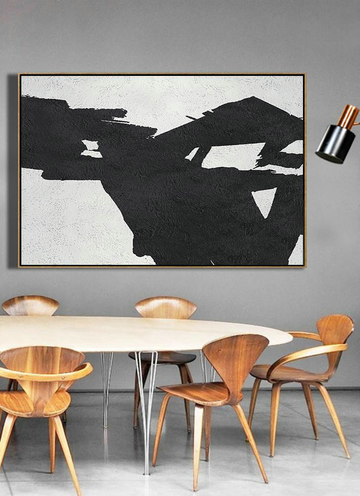 Large Paintings For Living Room,Hand Painted Oversized Horizontal Minimal Art On Canvas, Black And White Minimalist Painting - Living Room Canvas Art